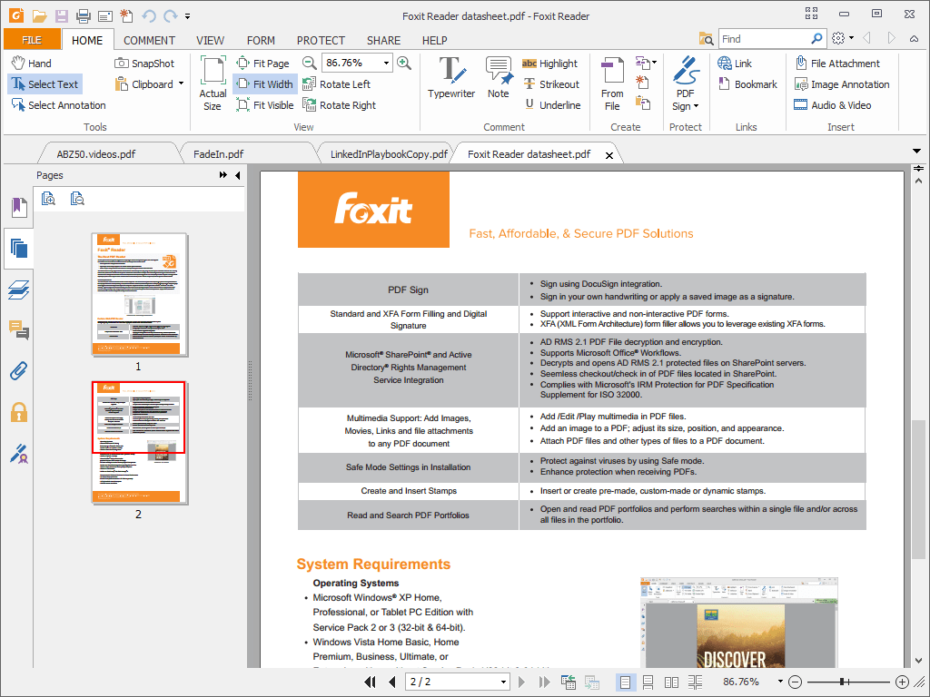 Foxit Reader 8.1 : Main window