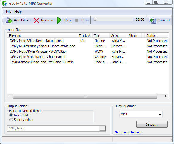 Free M4a to MP3 Converter 7.1 : Main window