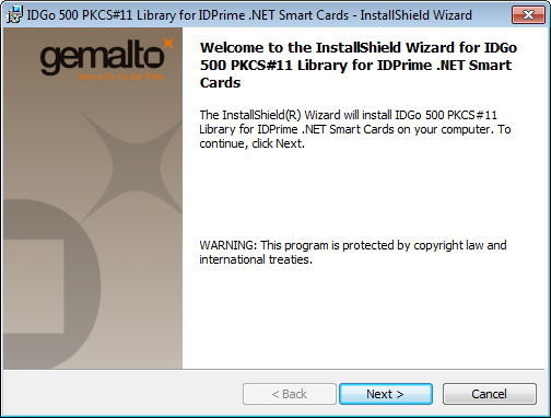 IDGo 500 PKCS#11 Library for IDPrime .NET Smart Cards 2.3 : The Installer