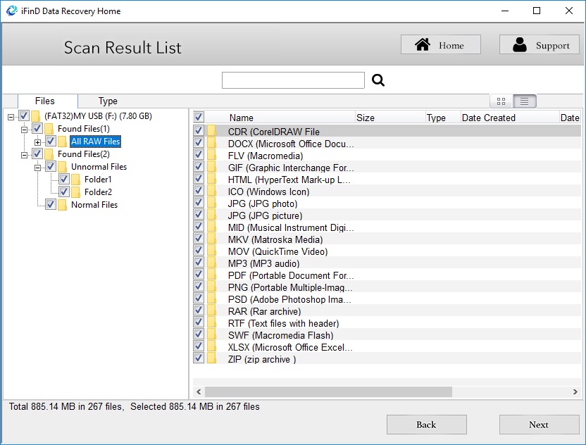 iFinD Data Recovery 3.5 : Scan Result List