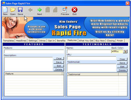 Kim Enders' Sales Page Rapid-Fire 1.0 : General view