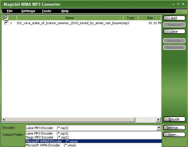 Magicbit WMA to MP3 Converter 2.6 : Main window.