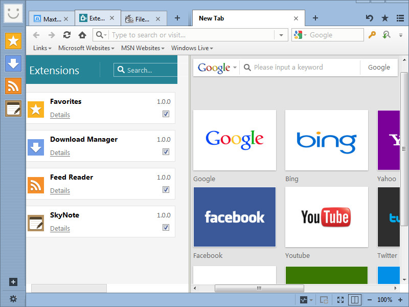 Maxthon MX5 Cloud Browser 4.9 : Extensions