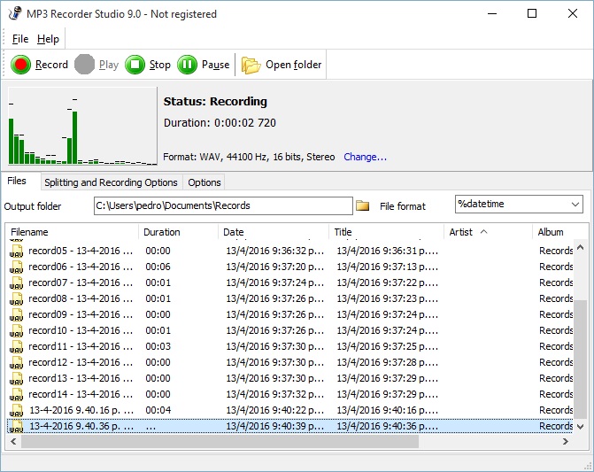 MP3 Recorder Studio 9.0 : Main Screen