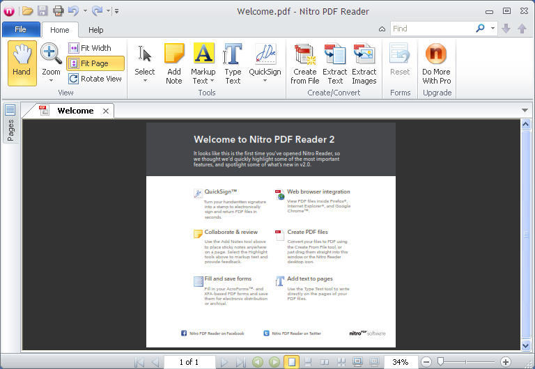 Nitro PDF Reader 2.0 : Main window