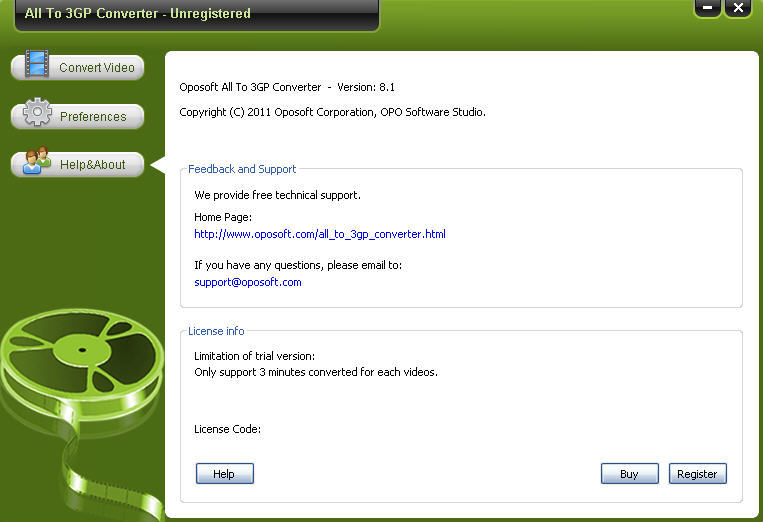 OpoSoft All To 3GP Converter 8.1 : Main window