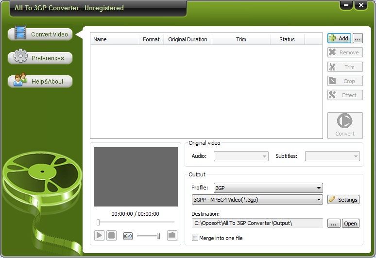 OpoSoft All To 3GP Converter 8.5 : Main Screen