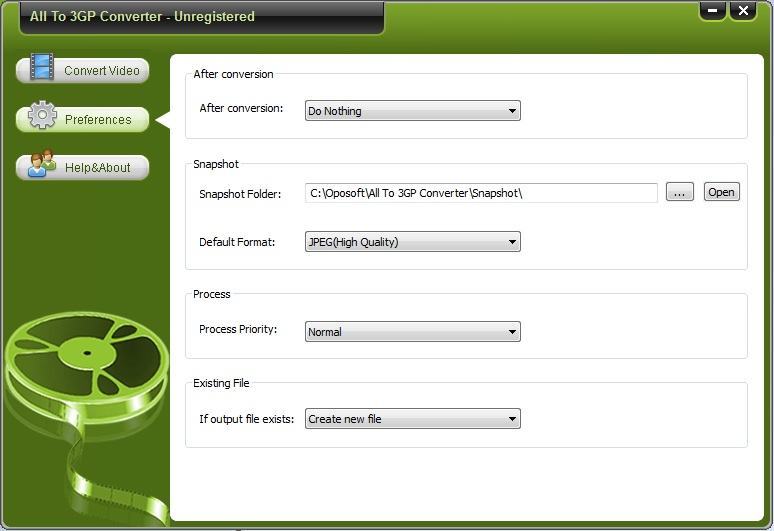 OpoSoft All To 3GP Converter 8.5 : Preferences Screen