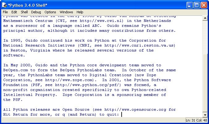 Python 3.4 : Shell Window