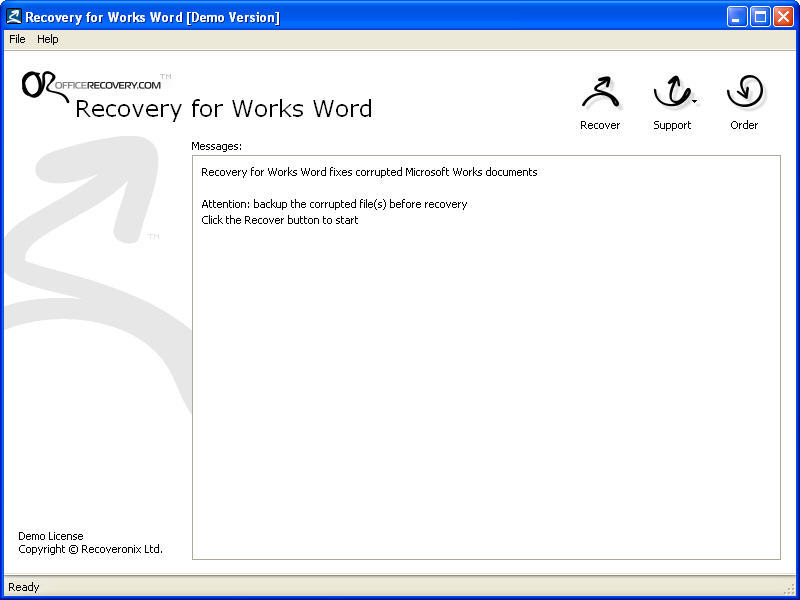 Recovery for Works 10.0 : Main Window