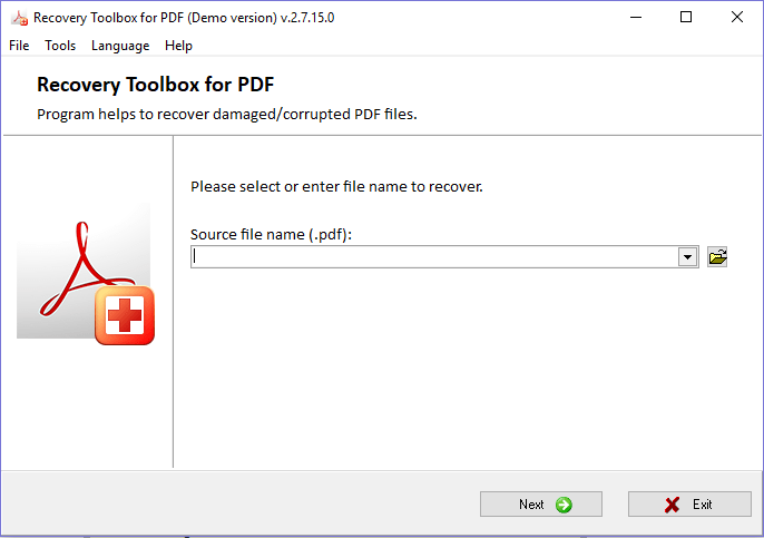 Recovery Toolbox for PDF 2.7 : Main window