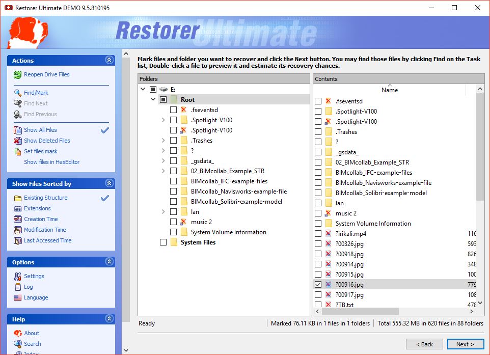Restorer Ultimate 9.5 : Checking Scan Results