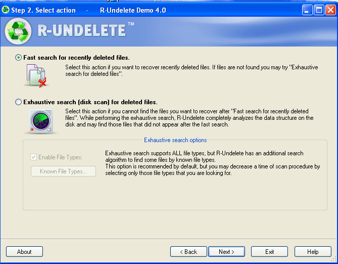 R-Undelete 3.5 : Select an action