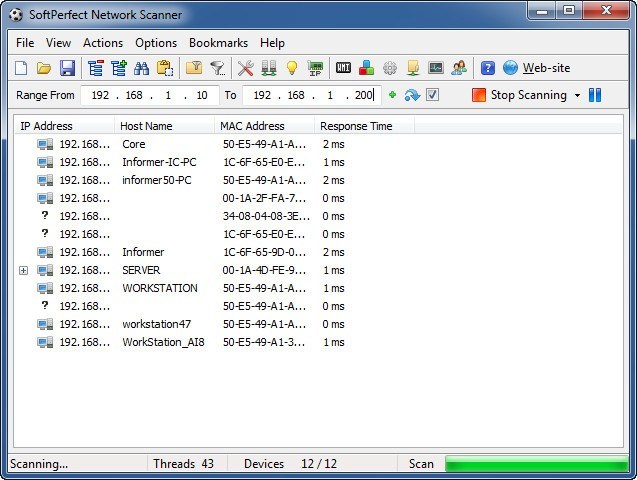 SoftPerfect Network Scanner 5.4 : Main window