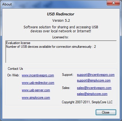 USB Redirector 5.2 : About Screen