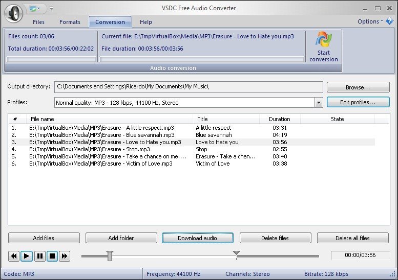 VSDC Free Audio Converter 1.6 : Conversion Section