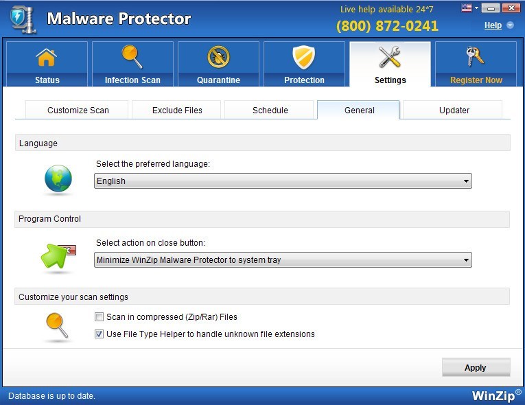 WinZip Malware Protector 2.1 : General Settings