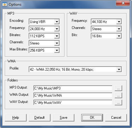 WMA To MP3 Converter 2.8 : Options Window