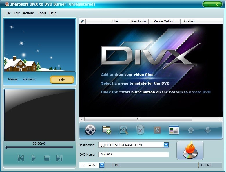 3herosoft DivX to DVD Burner 4.2 : Main Screen