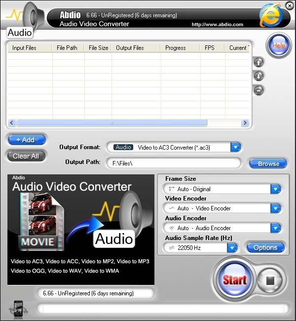 Abdio Audio Video Converter 6.6 : Main Interface