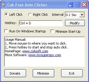 Cok Free Auto Clicker 2.0 : Main Window