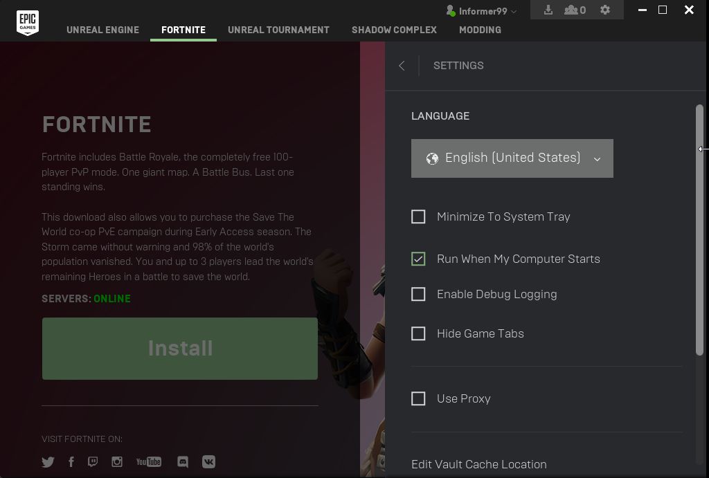 Epic Games Launcher 2.1 : Settings