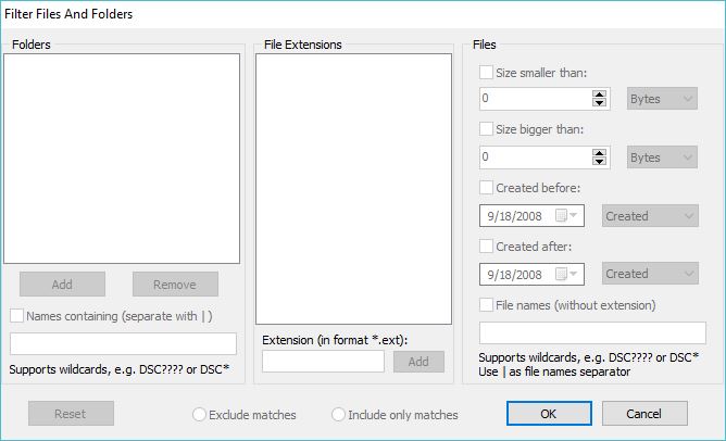 Fast Duplicate File Finder 5.0 : Filtering Options