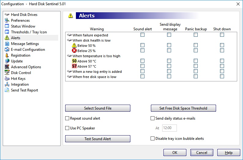 Hard Disk Sentinel 5.0 : Configuring alerts