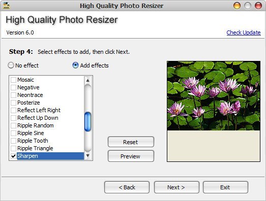 High Quality Photo Resizer 6.0 : Effects Window