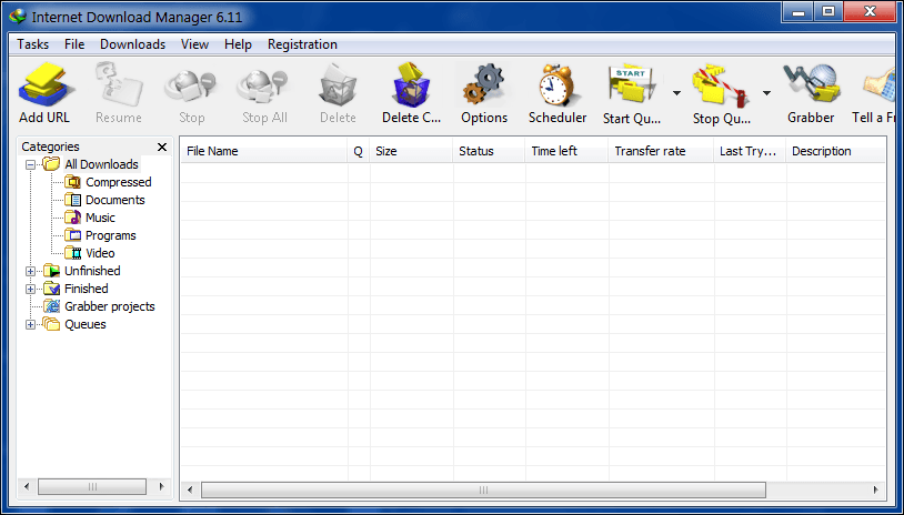 Internet Download Manager 6.1 : Main Screen