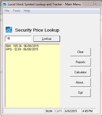 Lucid Stock Symbol Lookup and Tracker 1.01 : Main Window