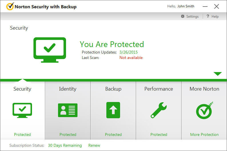 Norton Security with Backup 22.2 : Main Interface