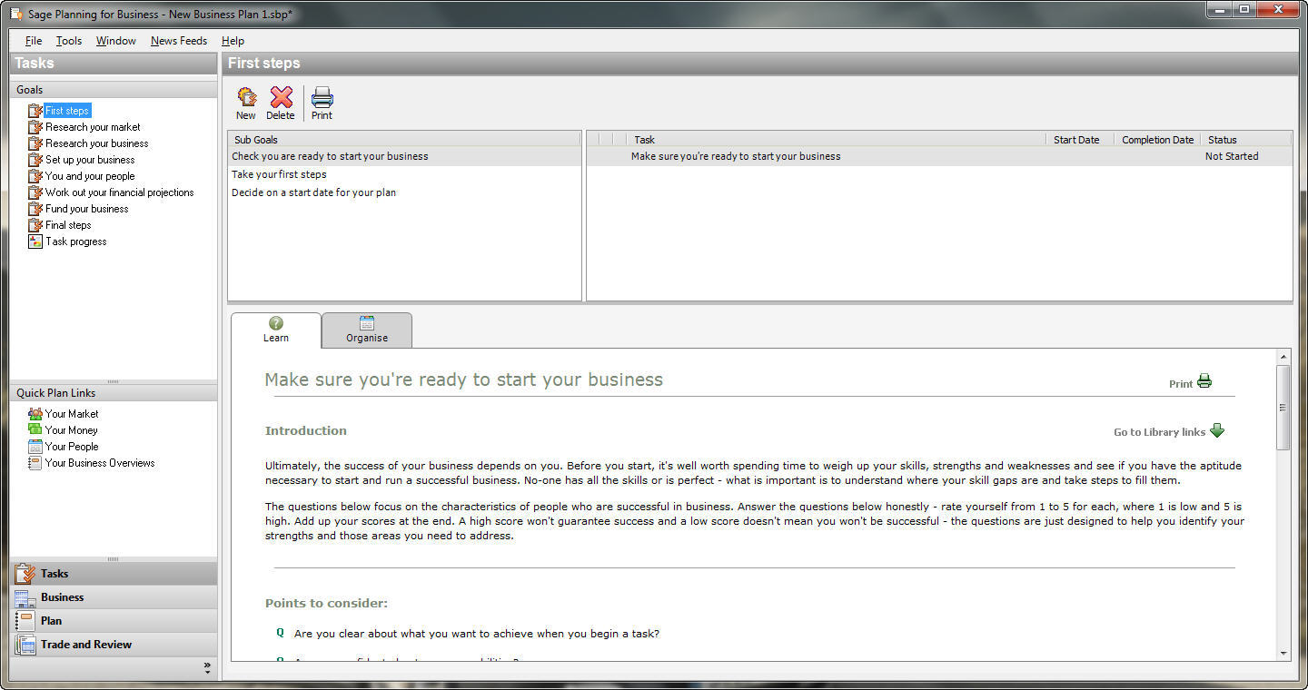 Sage Planning for Business 1.3 : Main window