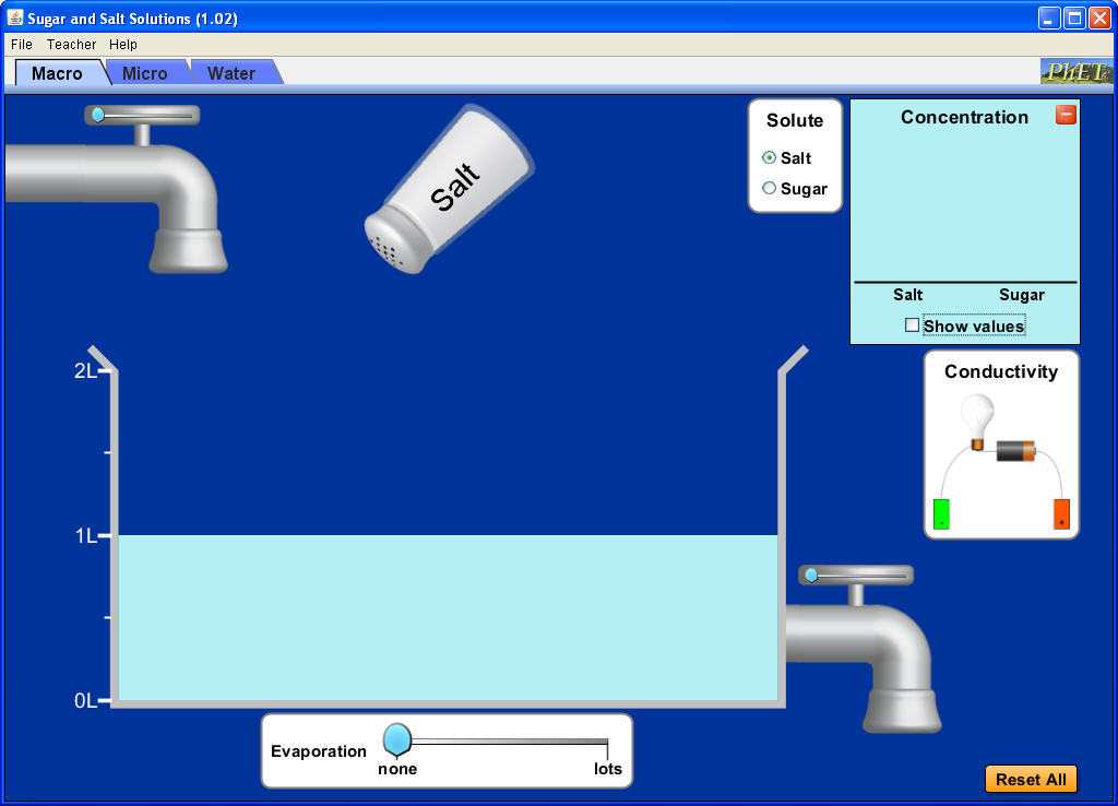 Sugar and Salt Solutions 1.0 : Main window