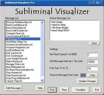 Subliminal Visualizer Pro 1.0 : Main Window