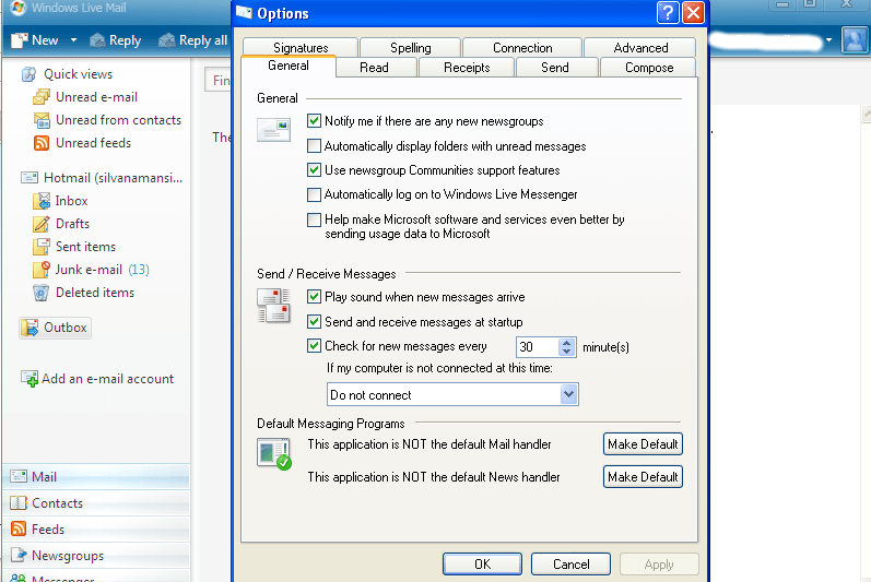 Windows Live Mail : options