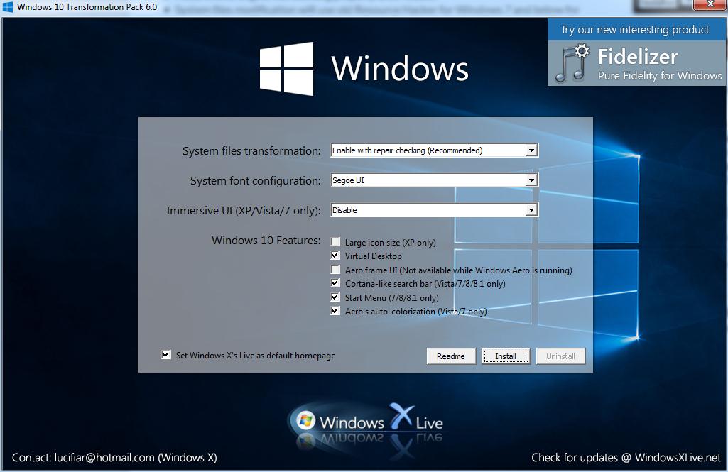 Windows 10 Transformation Pack 6.0 : Main window
