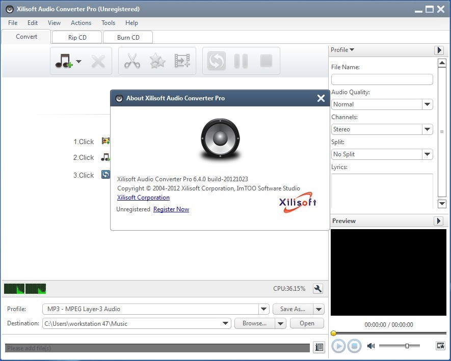 Xilisoft Audio Converter Pro 6.4 : Main window