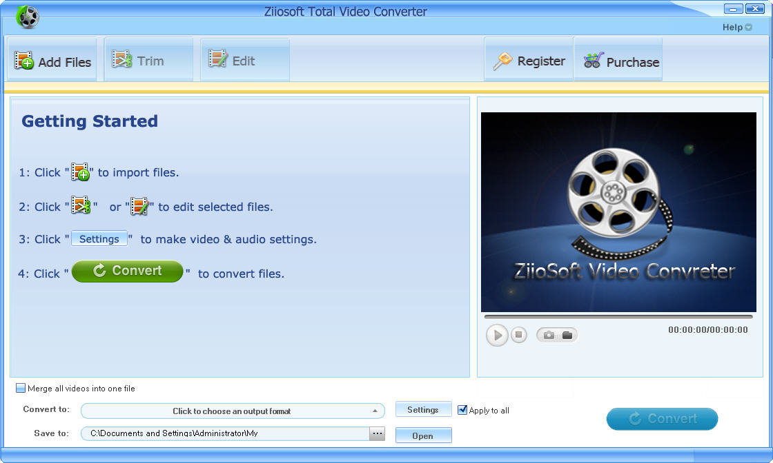 Ziiosoft Total Video Converter 2.1 : Main Window