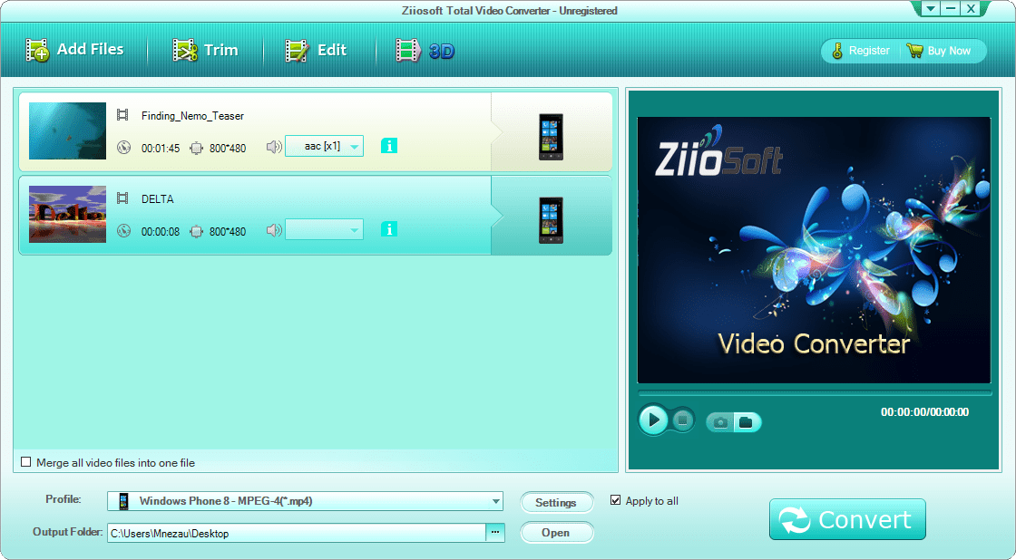 Ziiosoft Total Video Converter 4.0 : Main Window