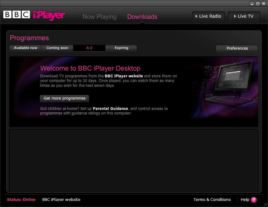 BBC iPlayer Desktop 3.2 : Main window