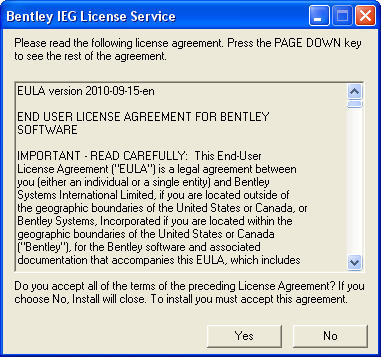 Bentley IEG License Service 2.0 : Main window