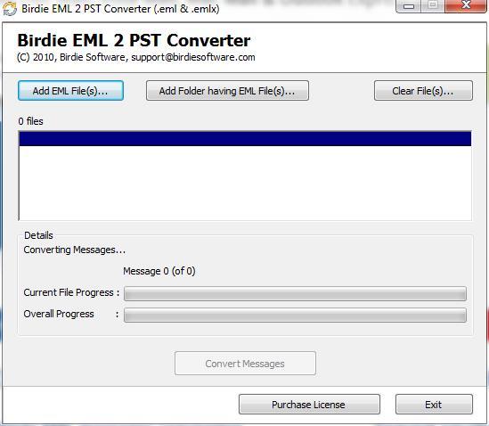 Birdie EML 2 PST Converter 6.9 : Main window