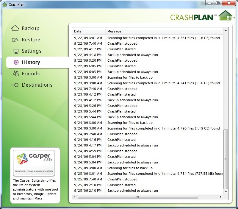 CrashPlan 7.2 : Log