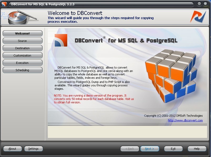 DBConvert for MSSQL and PostgreSQL 3.2 : Main window