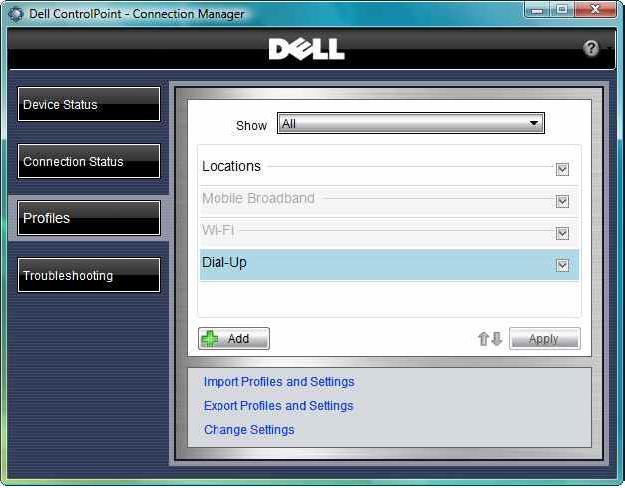 Dell ControlPoint Connection Manager 1.0 : Profile Screen