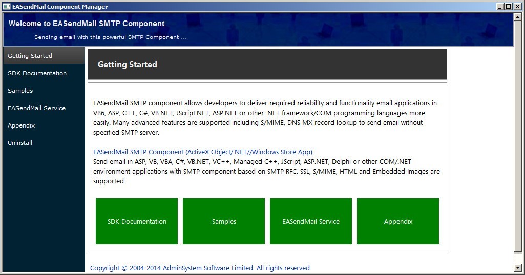 EASendMail SMTP Component 7.1 : Main Interface