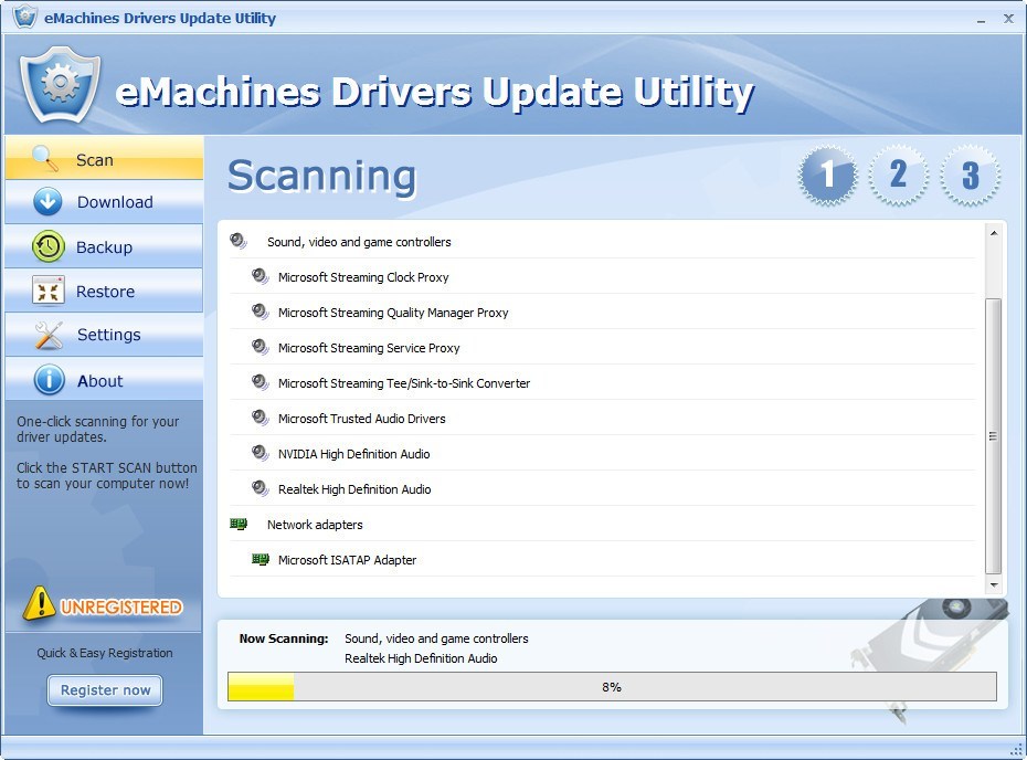 eMachines Drivers Update Utility 4.2 : Main window