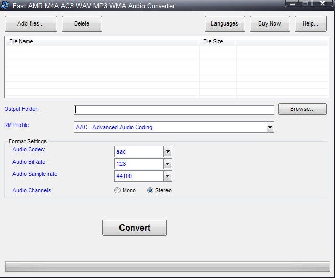 Fast AMR M4A AC3 WAV MP3 WMA Audio Converter 1.7 : Main window
