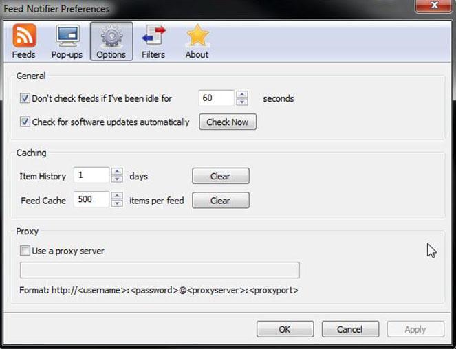Feed Notifier 2.3 : Options
